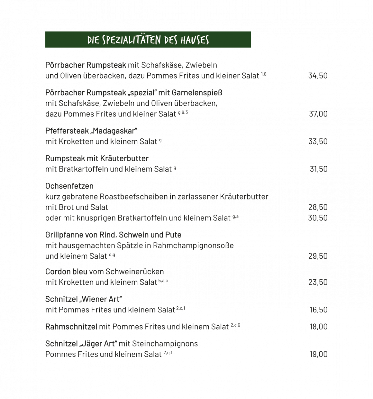 Speisekarte deutsch 2